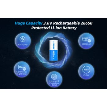Gambar produk XTAR Baterai Rechargeable 26650 Li-Ion 6000mAh 3.6V 10A 1 PCS - XT-60