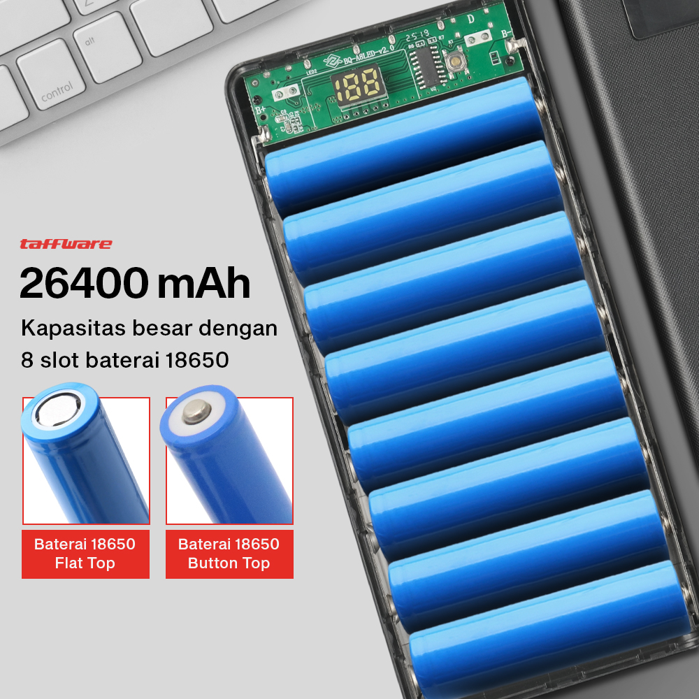 Taffware Power Bank DIY Case LCD Display Dual USB Port 8 PCS 18650 - A8 Gambar produk Taffware Power Bank DIY Case LCD Display Dual USB Port 8 PCS 18650 - A8