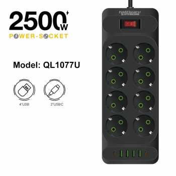 Taffware Stop Kontak Kabel USB Type C 10A 110-250V 2500W 1.8M - QL-1077U / QL-1078U