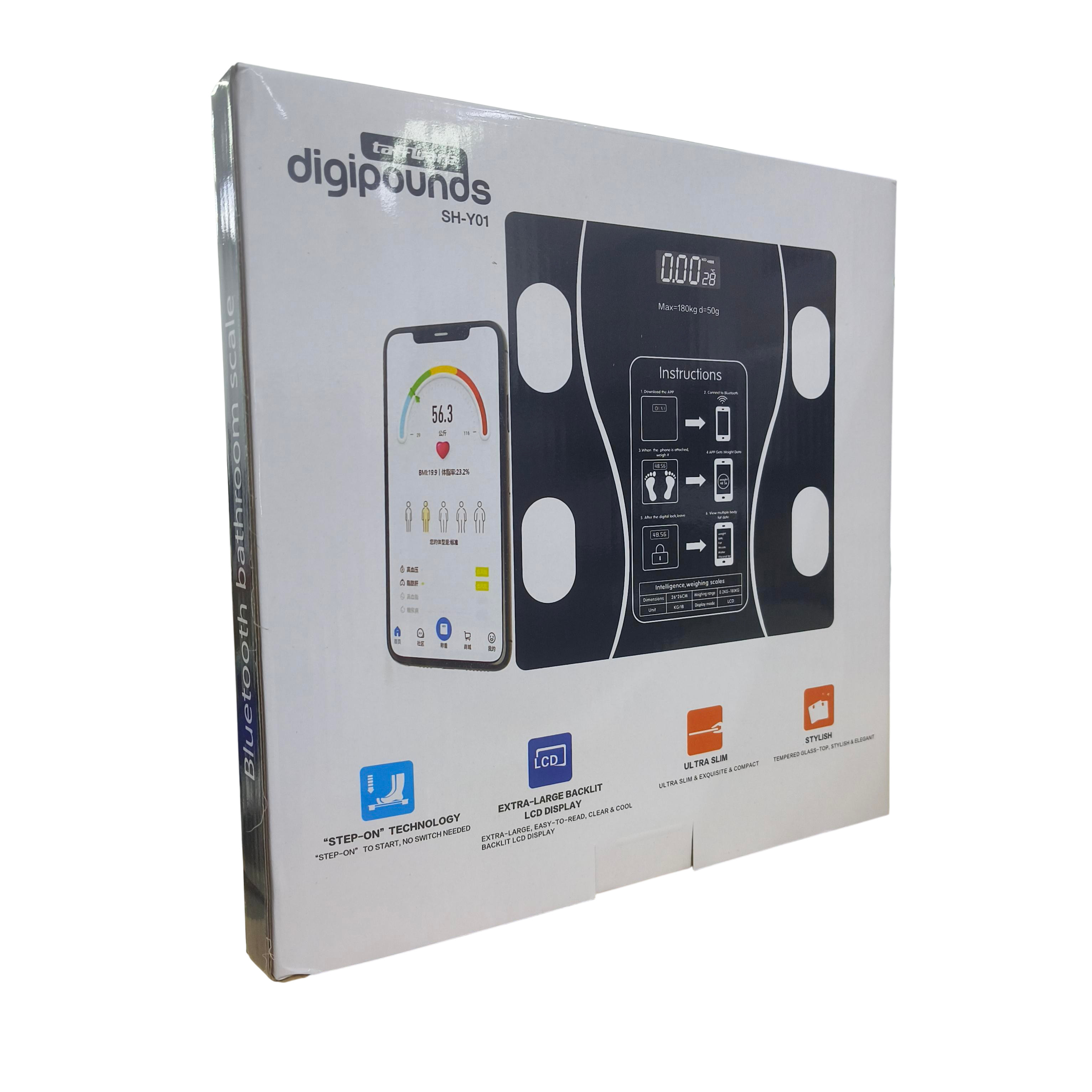 Taffware Digipounds Timbangan Badan Digital Scale BMI Smart App 180kg Rechargeable Version - ANT0217 Gambar produk Taffware Digipounds Timbangan Badan Digital Scale BMI Smart App 180kg Rechargeable Version - ANT0217