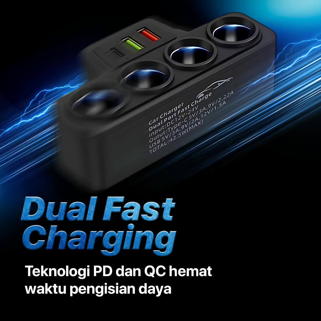 Gambar produk ADOREHER Car Charger Mobil PD QC Cigarette Type C Dual USB Port 120W - D-25