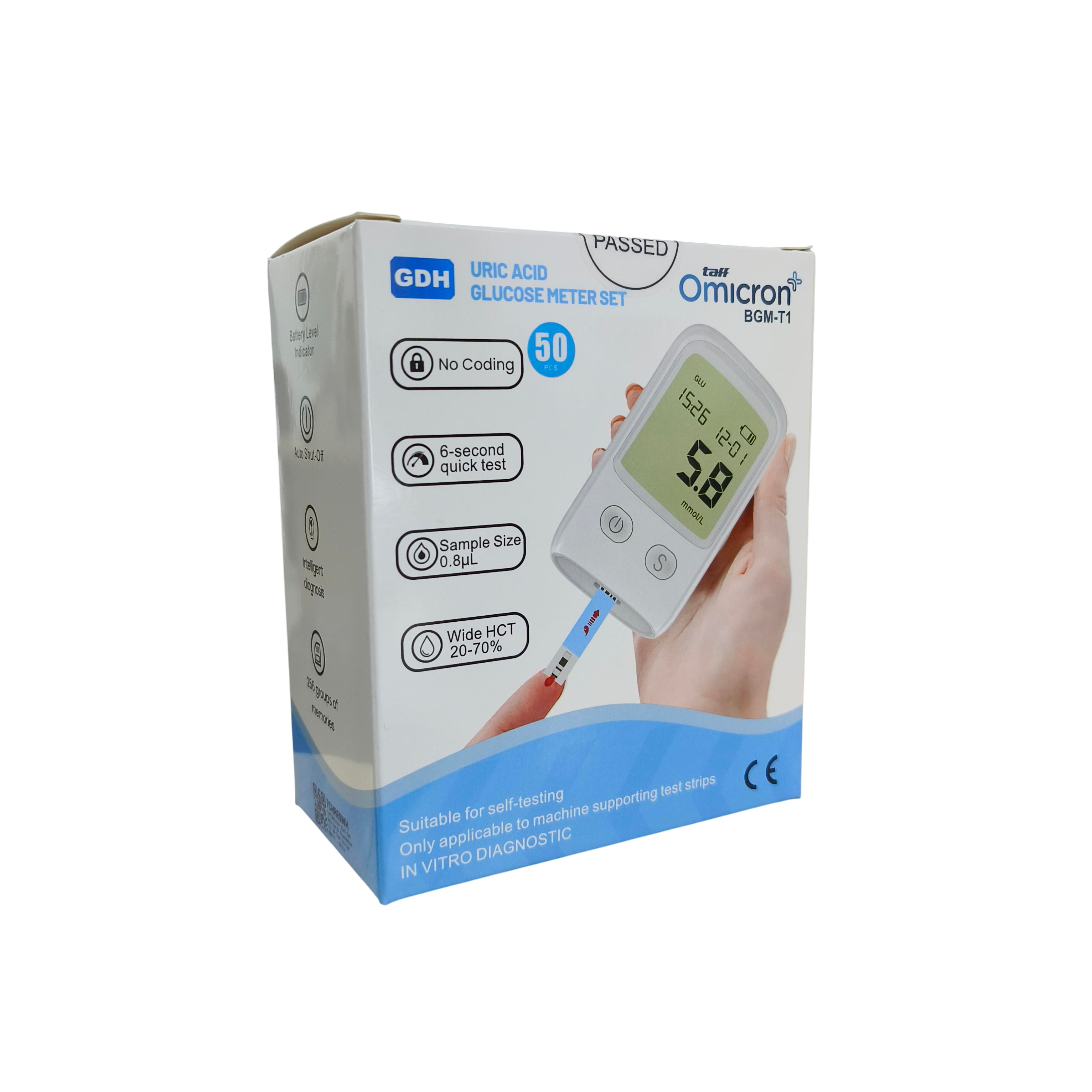 TaffOmicron Alat Cek Gula Darah Glucometer Kit 50 Test Strips - BGM-T1 Gambar produk TaffOmicron Alat Cek Gula Darah Glucometer Kit 50 Test Strips - BGM-T1