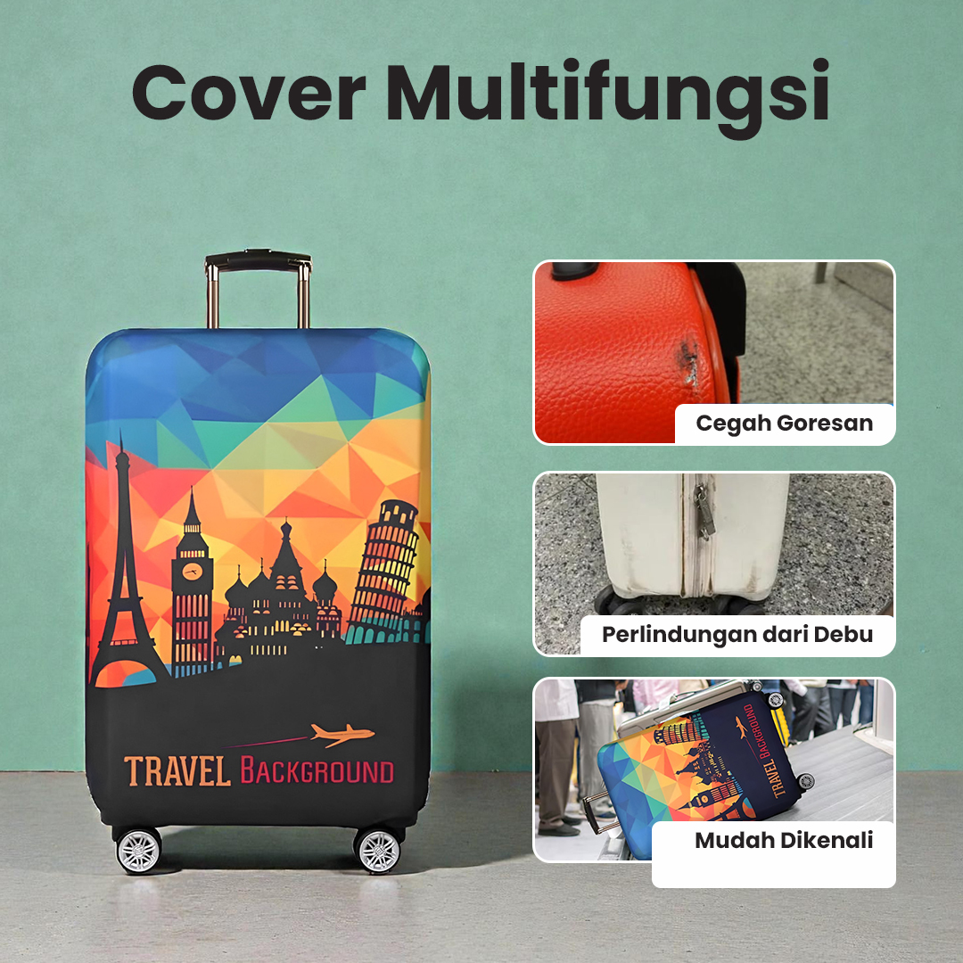 TravGuard Sarung Koper Elastis Polyester Spandex Luggage Cover M Scenic Spot 2 - H-22 Gambar produk TravGuard Sarung Koper Elastis Polyester Spandex Luggage Cover M Scenic Spot 2 - H-22