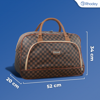 Gambar produk Rhodey RAIMIQI SEMOR Tas Jinjing Duffle Bag PU Leather Unisex 20 Inch Coffee Grid - CB001