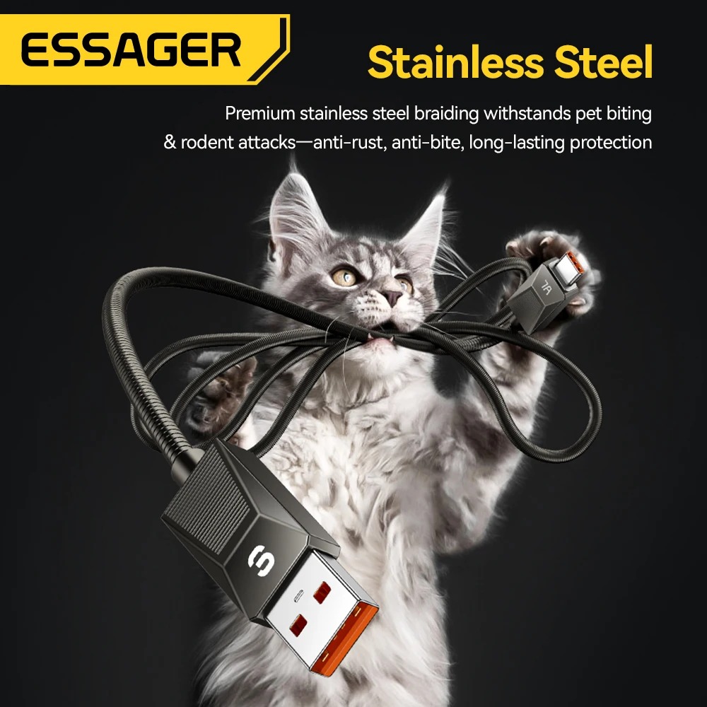 Gambar produk ESSAGER Kabel Data USB Type C PD Fast Charging Braided 7A 100W - ES-X75