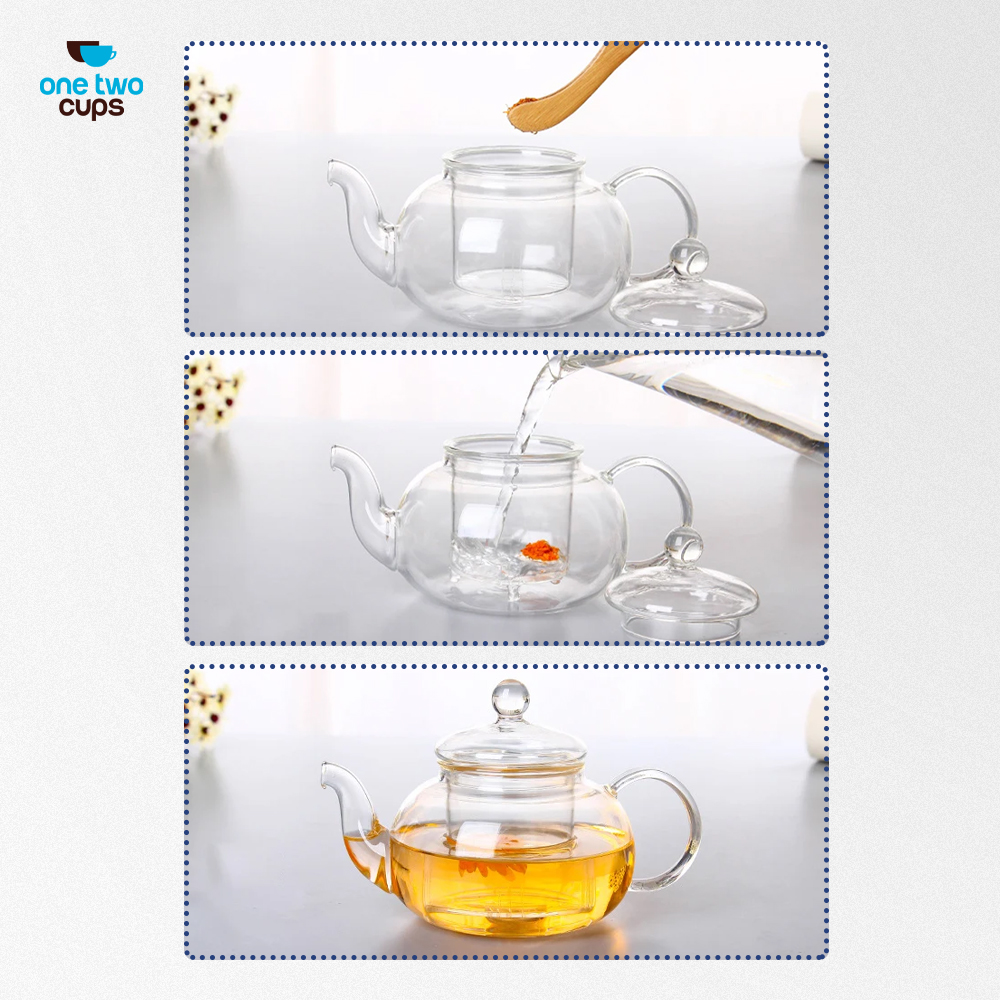 One Two Cups Teko Teh Kaca Saringan Tahan Panas Api Infuser Teapot 800ml - 8CV102 Gambar produk One Two Cups Teko Teh Kaca Saringan Tahan Panas Api Infuser Teapot 800ml - 8CV102
