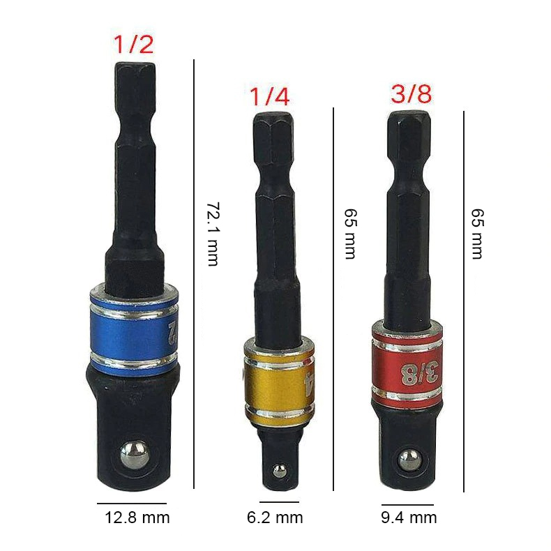 FEIMING Mata Bor Elektrik Adapter Extension Bits Hex 1/4 3/8 1/2 3 PCS - BD003 Gambar produk FEIMING Mata Bor Elektrik Adapter Extension Bits Hex 1/4 3/8 1/2 3 PCS - BD003