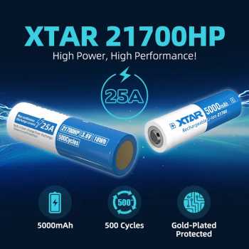 XTAR Baterai Rechargeable 21700 Mercury Free 5000mAh 25A 1 PCS - 21700HP