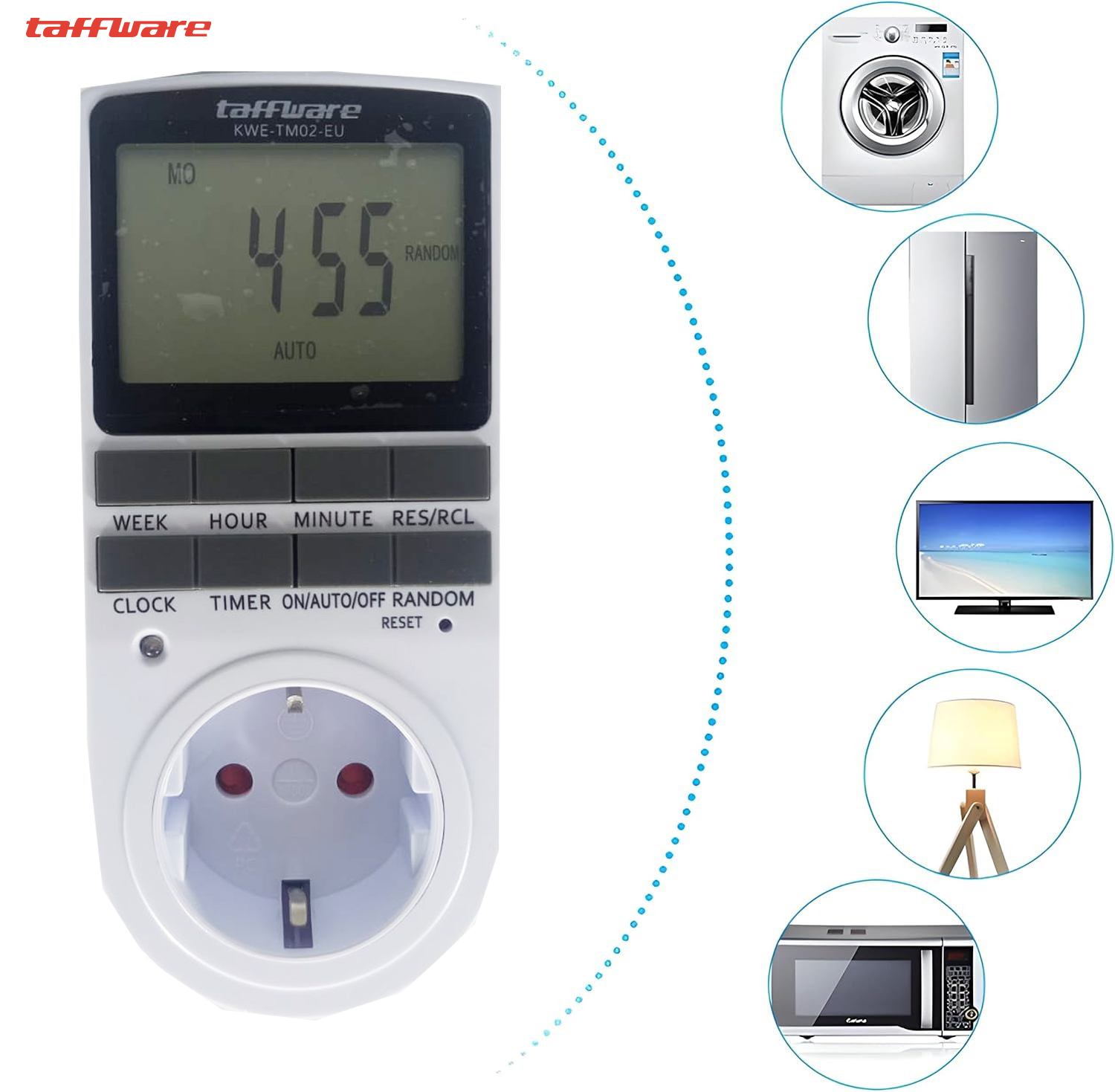 Taffware Stop Kontak Timer Switch Digital 10 Program EU Plug 16A 230V - KWE-TM02-EU Gambar produk Taffware Stop Kontak Timer Switch Digital 10 Program EU Plug 16A 230V - KWE-TM02-EU