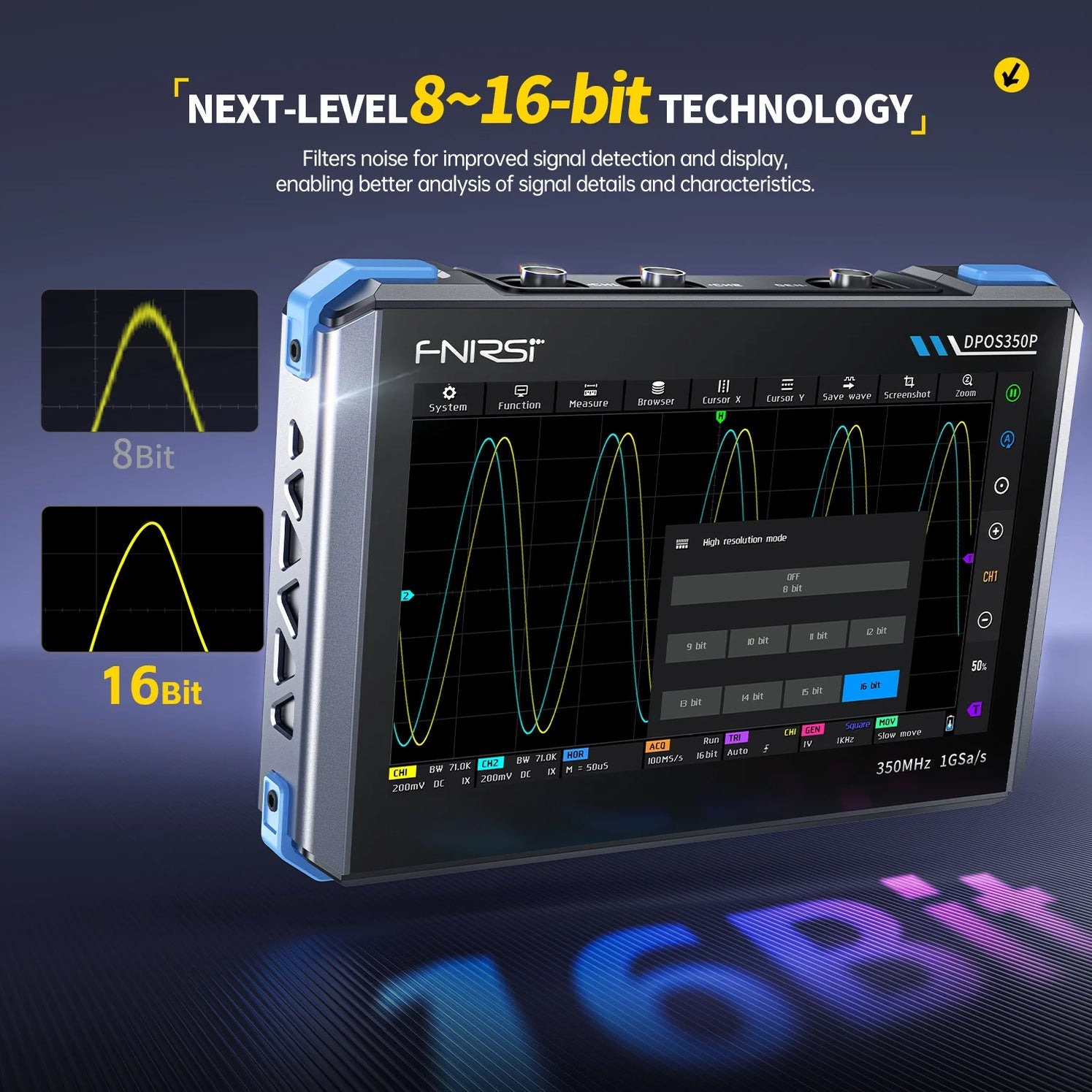 FNIRSI Digital Oscilloscope 4in1 Spectrum Frequency Signal Generator - DPOS350P Gambar produk FNIRSI Digital Oscilloscope 4in1 Spectrum Frequency Signal Generator - DPOS350P