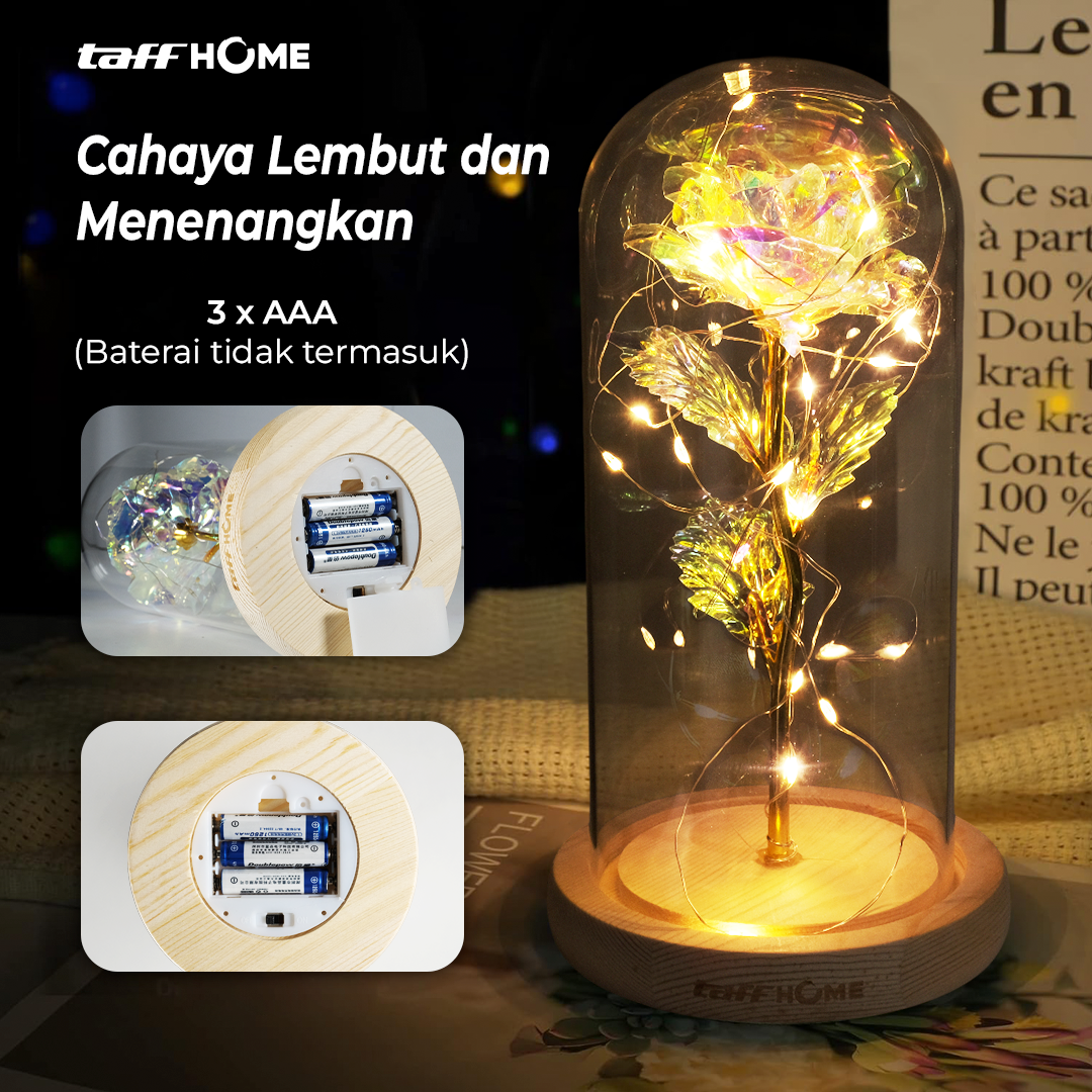 TaffHOME Lampu Meja Hias LED Mawar Beauty and The Beast Warm White - AC01 Gambar produk TaffHOME Lampu Meja Hias LED Mawar Beauty and The Beast Warm White - AC01