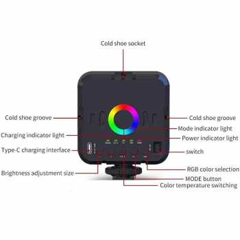 Gambar produk FASDGA Lampu Fill Light LED RGBW 9 Mode 3200-6500K 1200mAh 6W - W70