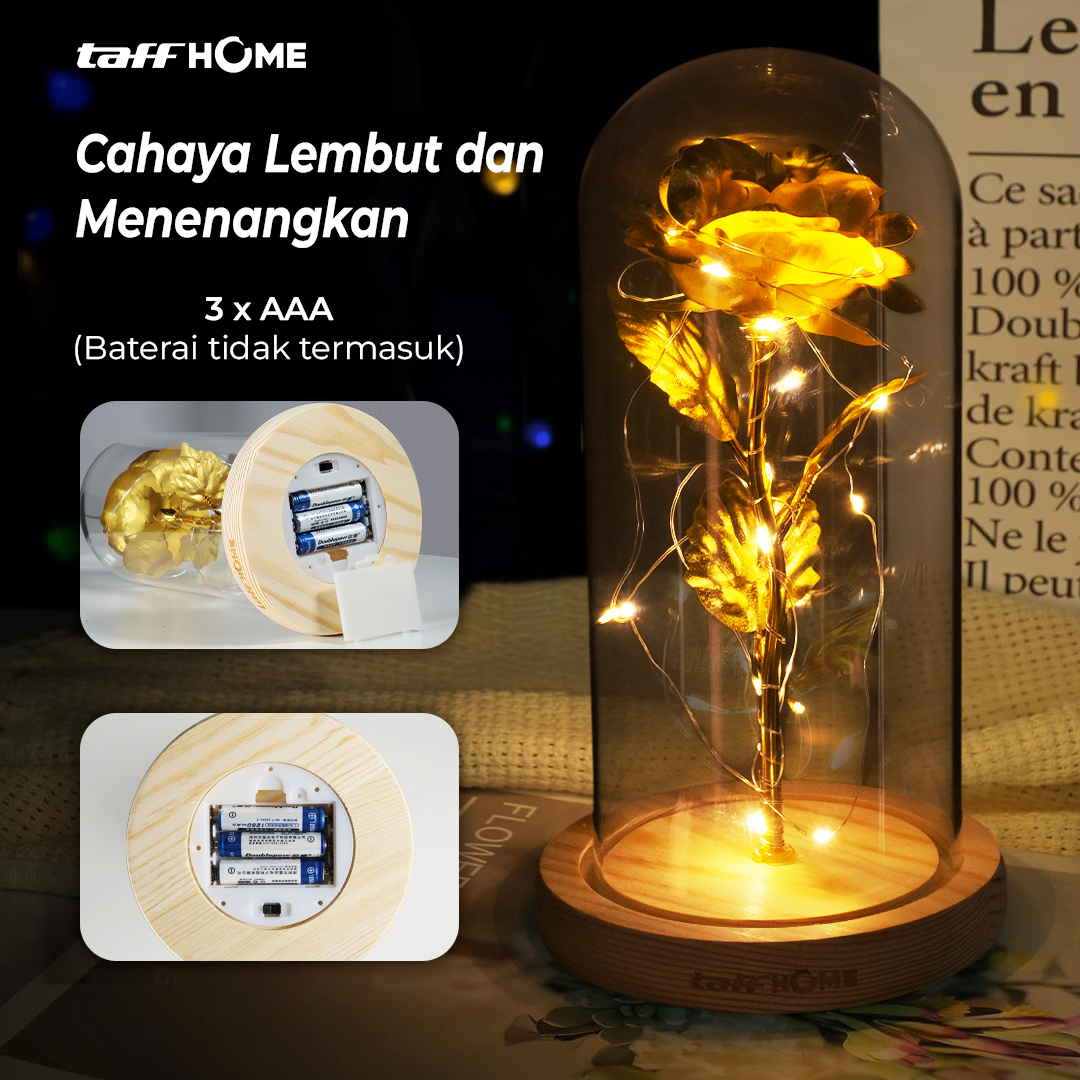 TaffHOME Lampu Meja Hias LED Mawar Beauty and The Beast Warm White - AC01 Gambar produk TaffHOME Lampu Meja Hias LED Mawar Beauty and The Beast Warm White - AC01