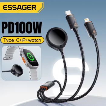 Gambar produk ESSAGER Kabel Charger 3in1 Magnetic Fast Charging 1.2M 480Mbps 100W - EXCSB-CY01-P