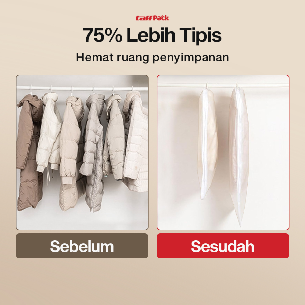 TaffPACK Plastik Vakum Gantung Pakaian Vacuum Compression Bag 1 PCS 70x110cm - MBF70 Gambar produk TaffPACK Plastik Vakum Gantung Pakaian Vacuum Compression Bag 1 PCS 70x110cm - MBF70