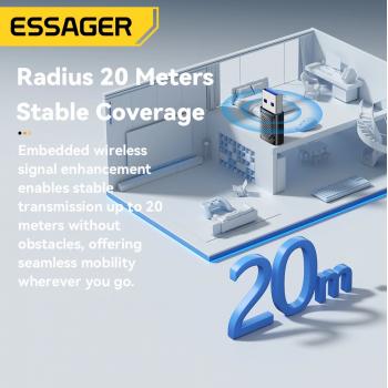 Gambar produk ESSAGER Adaptor Bluetooth 5.4 Dongle PC Laptop for Windows 8.1/10/11 - ES-BT16