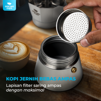Gambar produk One Two Cups Moka Pot Italian Espresso Coffee Maker Stainless Steel 300ml - W-767