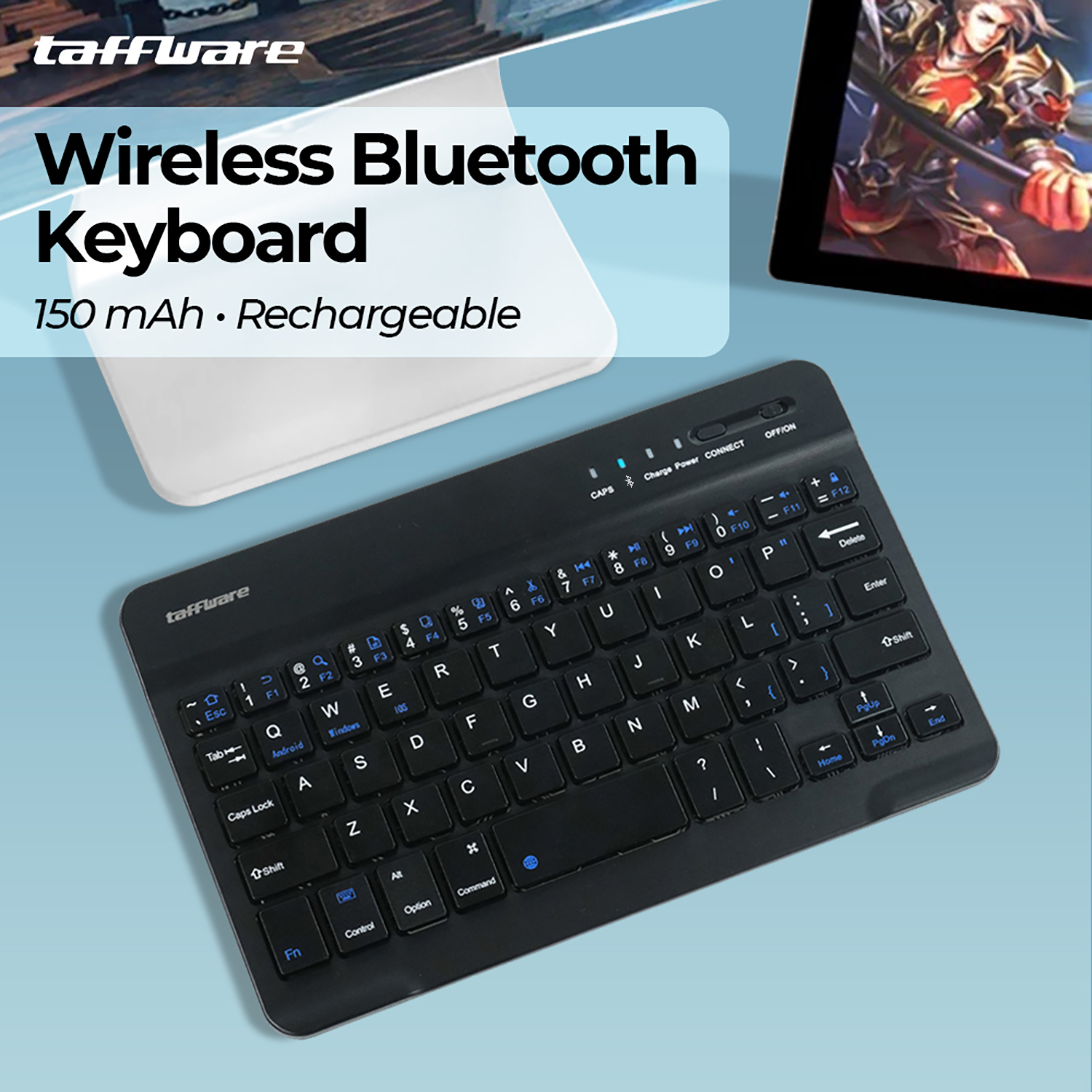 Taffware Keyboard Wireless Mini Bluetooth IOS Android Rechargeable - KM78D Gambar produk Taffware Keyboard Wireless Mini Bluetooth IOS Android Rechargeable - KM78D