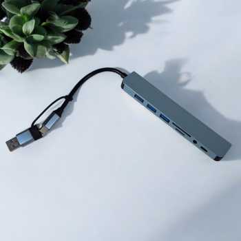 Gambar produk Shini USB Hub Type C Adapter 8in1 USB 3.0 USB 2.0 With TF Card Reader - INU40