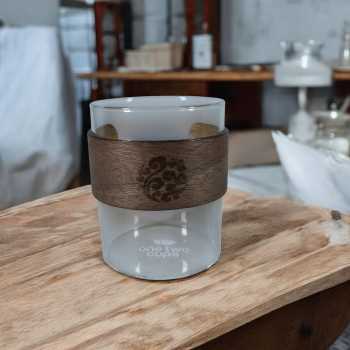 One Two Cups Gelas Teh Kopi Glass Tea Cup Borosilicate Wood Ring 200ml - LU2