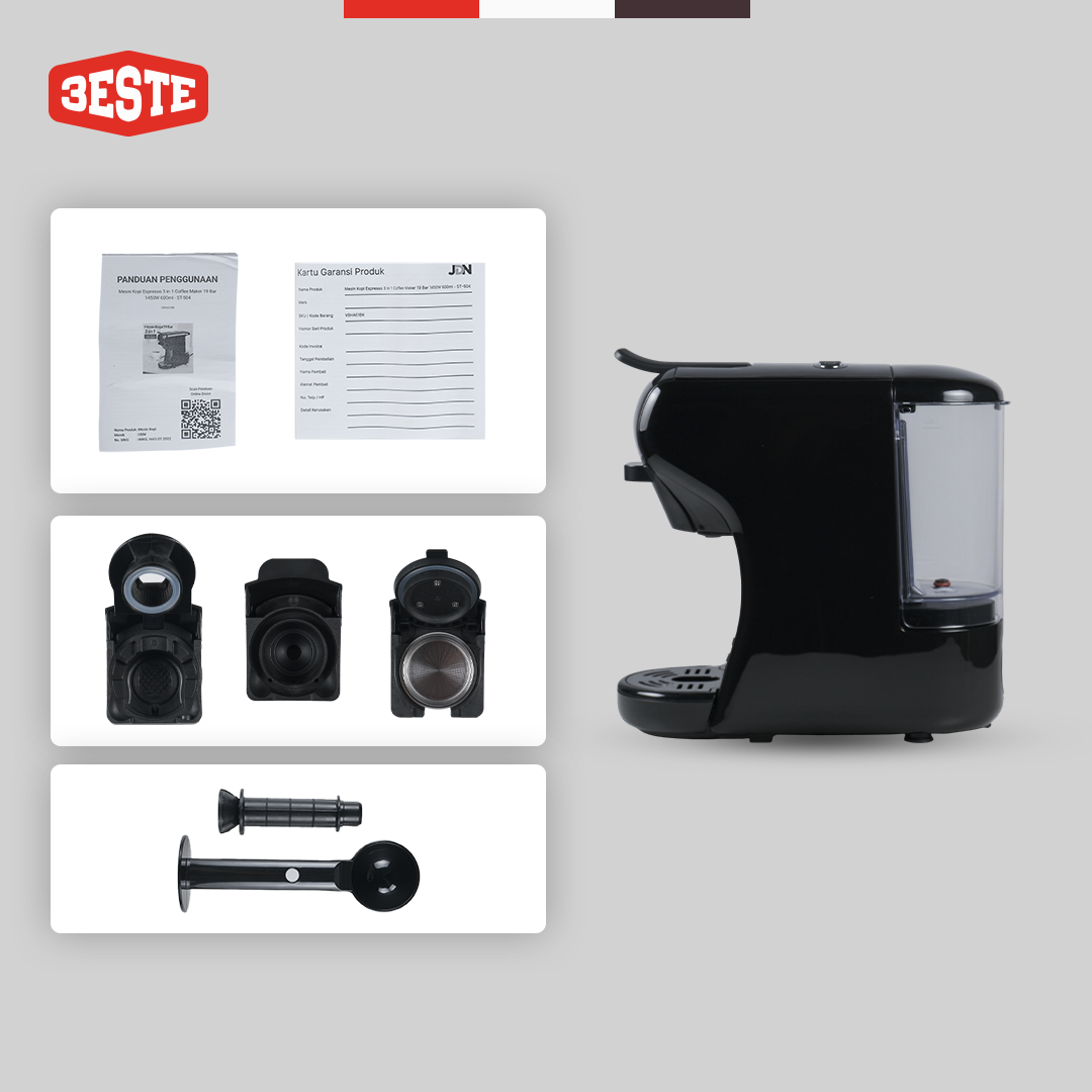 Trieste Mesin Kopi Espresso 3in1 Coffee Maker 19 Bar 1450W 600ml - ST-504 Gambar produk Trieste Mesin Kopi Espresso 3in1 Coffee Maker 19 Bar 1450W 600ml - ST-504