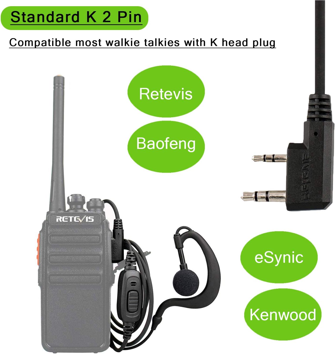 Gambar produk RETEVIS Headset Mikrofon In-ear C Type for HT Walkie Talkie 2 Pin - EEK004