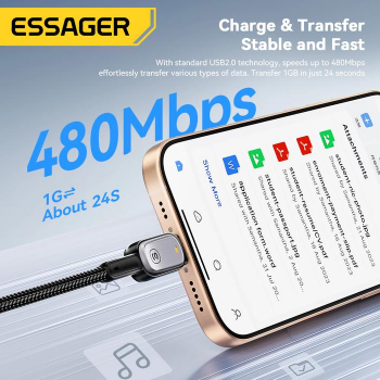 Gambar produk ESSAGER Charging Cable USB Type C to USB Type C 480Mbps 60W 1M - EXCTT2-CZ0G-P