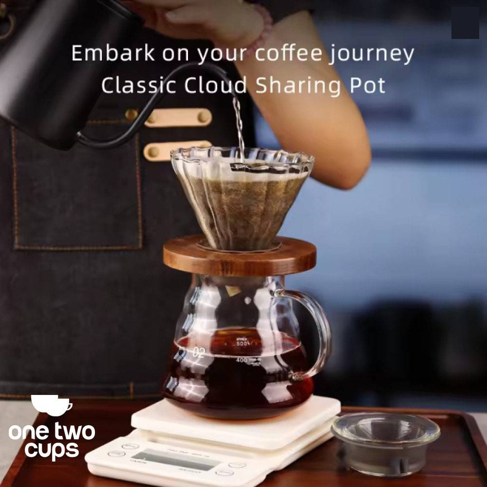 One Two Cups Teko Kopi Coffee Server V60 Drip Pour Over Borosilicate 600ml - XGS-36/60/80 Gambar produk One Two Cups Teko Kopi Coffee Server V60 Drip Pour Over Borosilicate 600ml - XGS-36/60/80