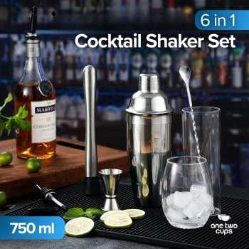 One Two Cups 6in1 Bartender Cocktail Shaker Jigger Bar Spoon 750ml - BA016