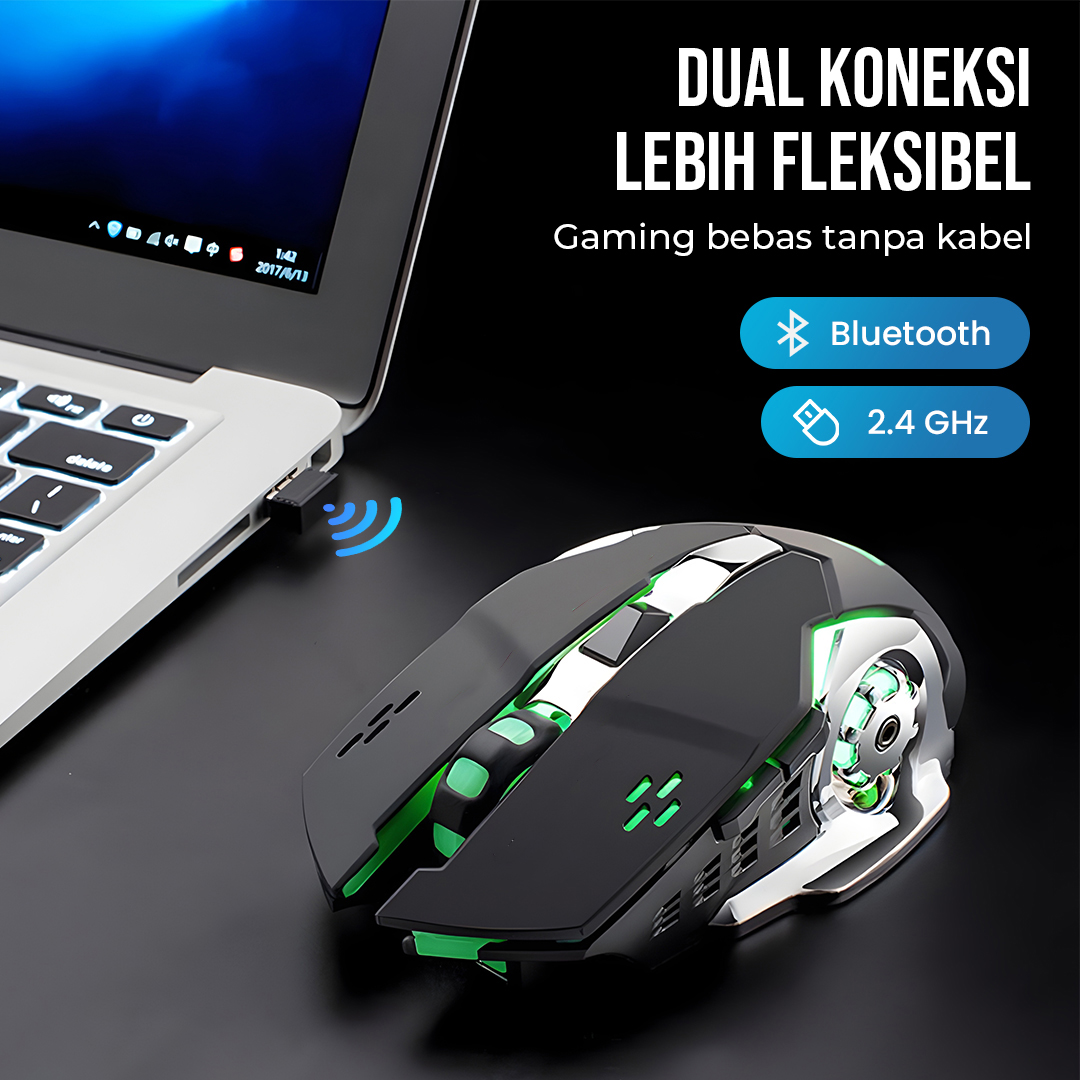 T-WOLF Mouse Gaming Wireless Bluetooth Optical 2.4GHz Silent 1600DPI - Q13 Gambar produk T-WOLF Mouse Gaming Wireless Bluetooth Optical 2.4GHz Silent 1600DPI - Q13