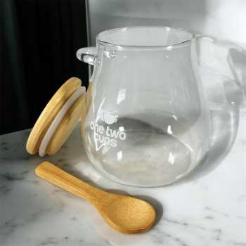 Gambar produk One Two Cups Toples Kaca Glass Food Storage Vintage Wooden with Spoon 350ml - INU144