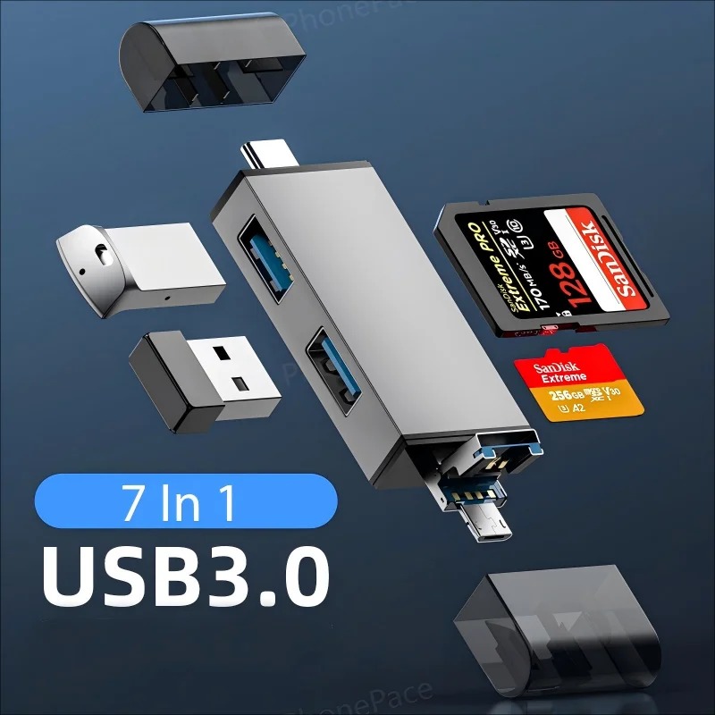 Elough Card Reader 7in1 Type C Micro USB 3.0 OTG SD MicroSD - EL-71 Gambar produk Elough Card Reader 7in1 Type C Micro USB 3.0 OTG SD MicroSD - EL-71