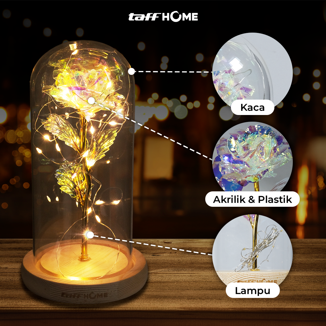 TaffHOME Lampu Meja Hias LED Mawar Beauty and The Beast Warm White - AC01 Gambar produk TaffHOME Lampu Meja Hias LED Mawar Beauty and The Beast Warm White - AC01