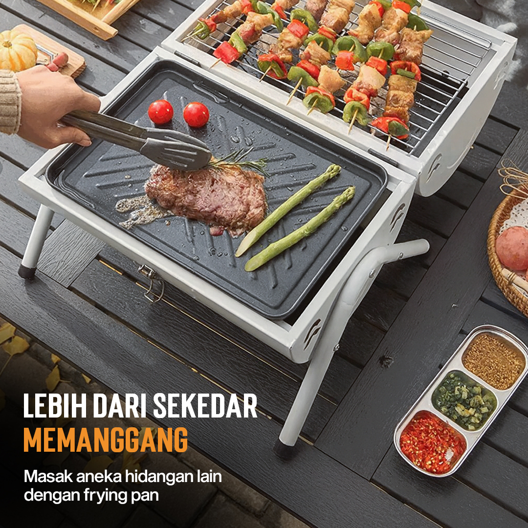Xbess Alat Panggang Arang Portable BBQ Outdoor Grill Stove with Pan - K-707 Gambar produk Xbess Alat Panggang Arang Portable BBQ Outdoor Grill Stove with Pan - K-707