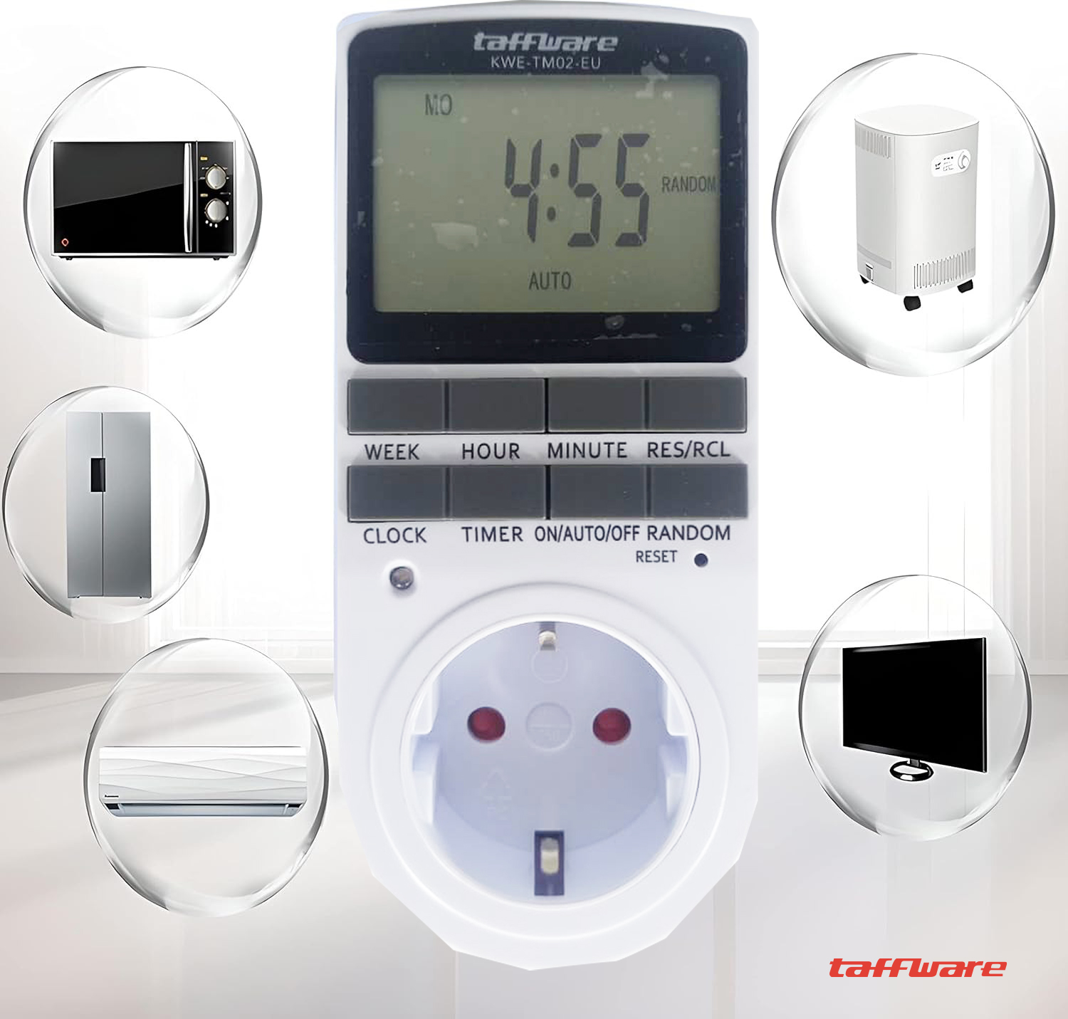 Taffware Stop Kontak Timer Switch Digital 10 Program EU Plug 16A 230V - KWE-TM02-EU Gambar produk Taffware Stop Kontak Timer Switch Digital 10 Program EU Plug 16A 230V - KWE-TM02-EU