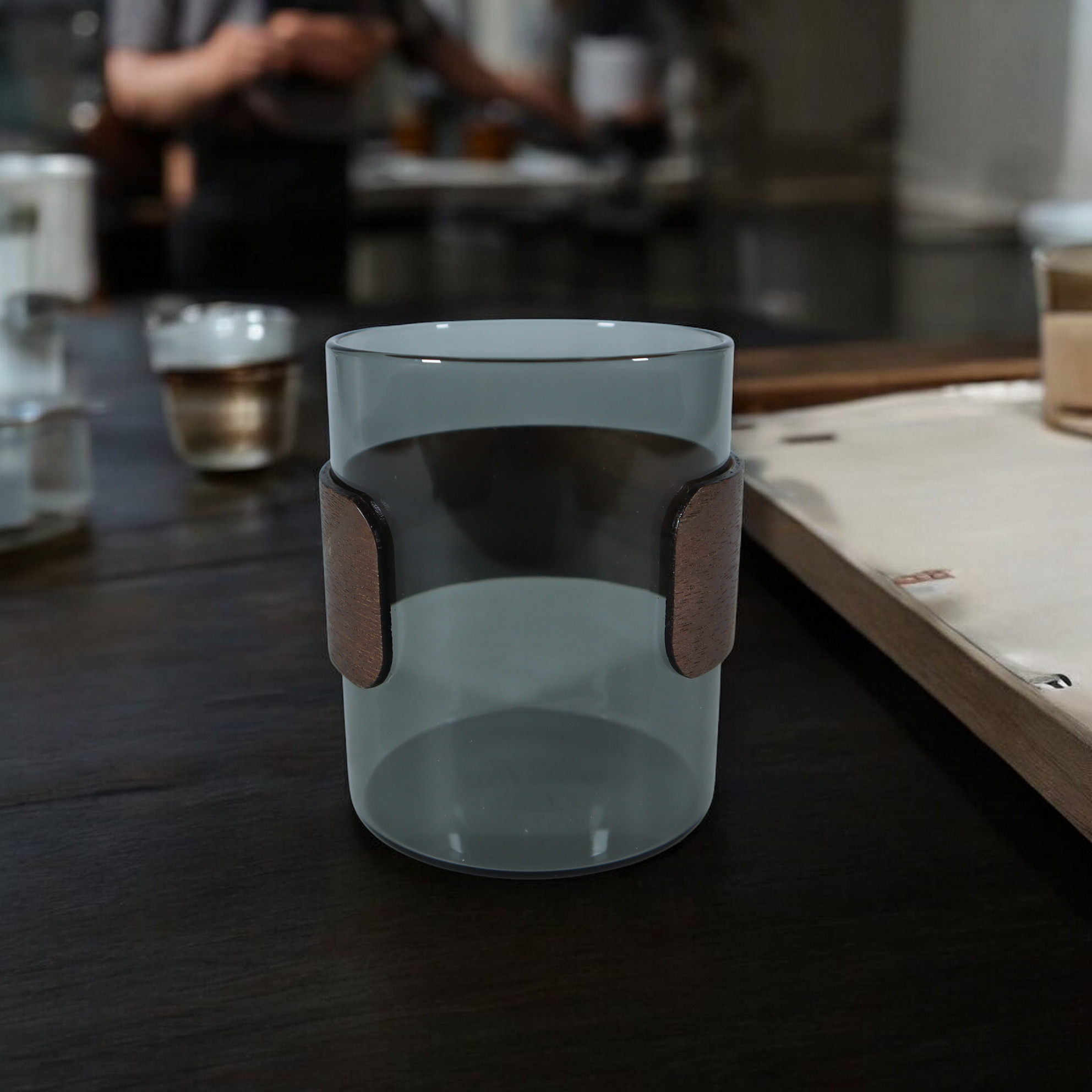 Gambar produk One Two Cups Gelas Teh Kopi Glass Tea Cup Borosilicate Wood Ring 200ml - LU2