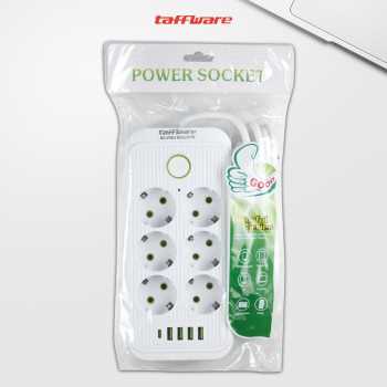 Gambar produk Taffware Stop Kontak Kabel USB Type C 10A 110-250V 2500W 1.8M 6 Lubang - QL-1075U/F06U