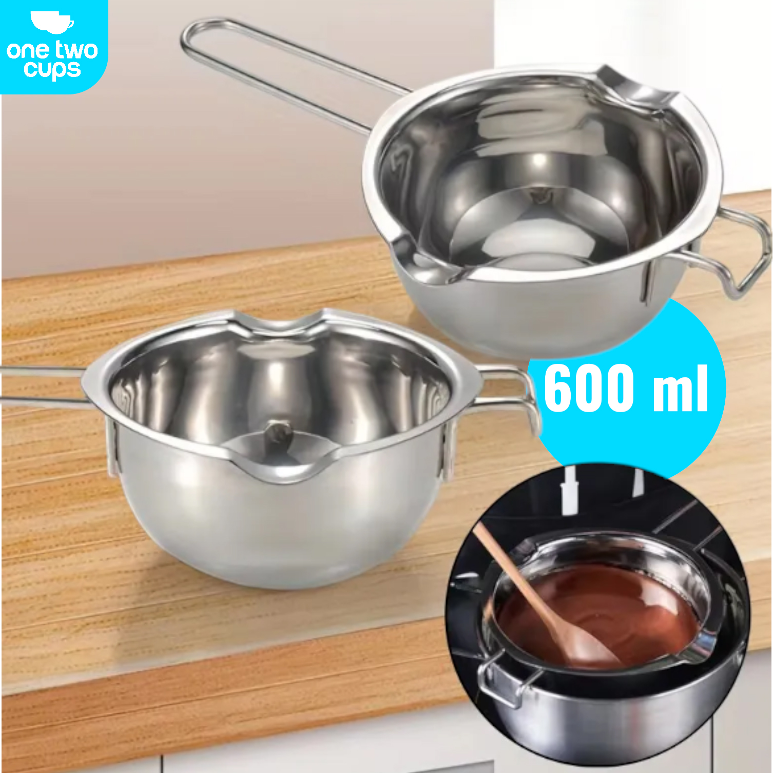 One Two Cups Panci Leleh Cokelat Chocolate Melting Pot Stainless Steel 600ml - JS22 Gambar produk One Two Cups Panci Leleh Cokelat Chocolate Melting Pot Stainless Steel 600ml - JS22
