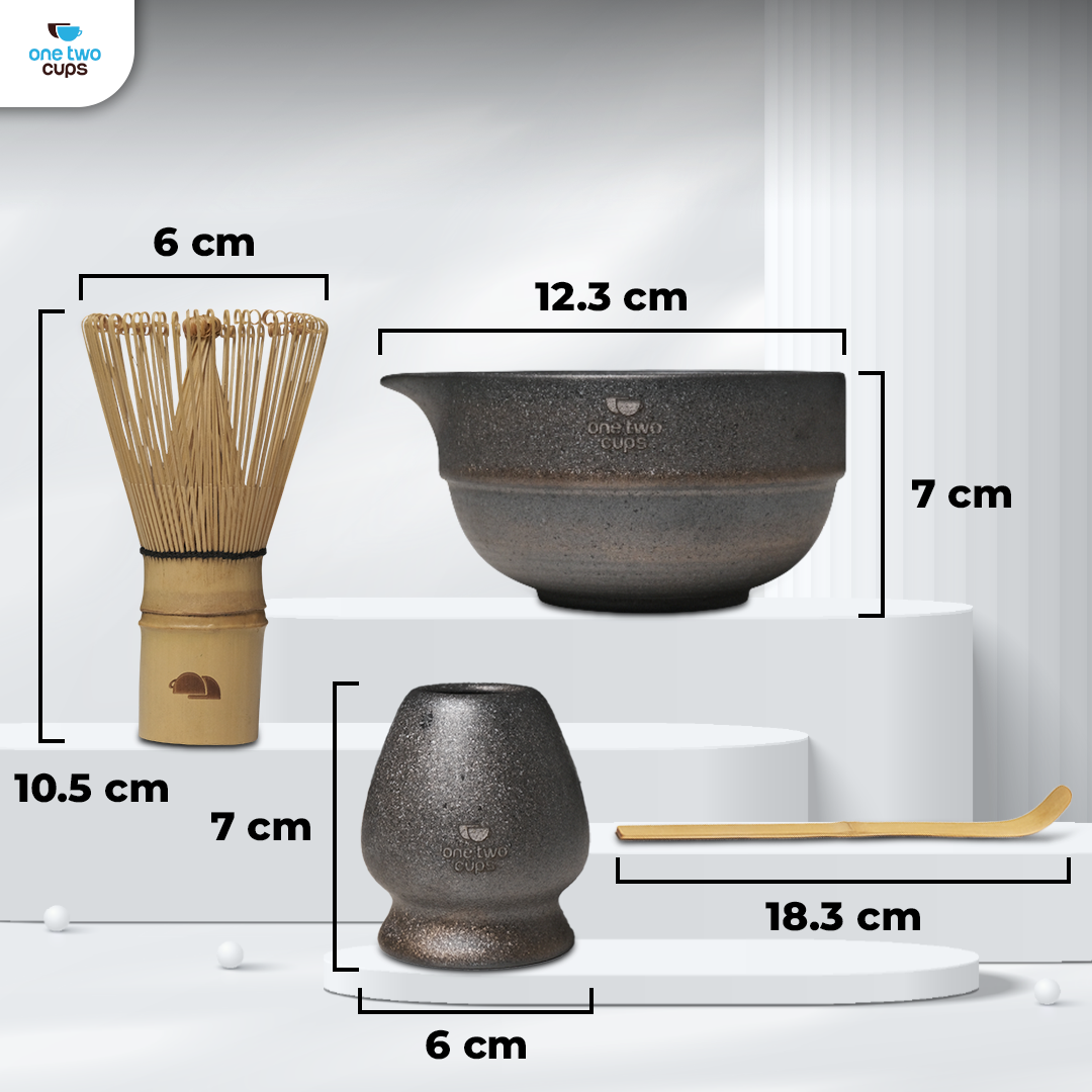 One Two Cups Matcha Set Kit Chawan Chasen Stand Chashaku 4 PCS - N41 Gambar produk One Two Cups Matcha Set Kit Chawan Chasen Stand Chashaku 4 PCS - N41