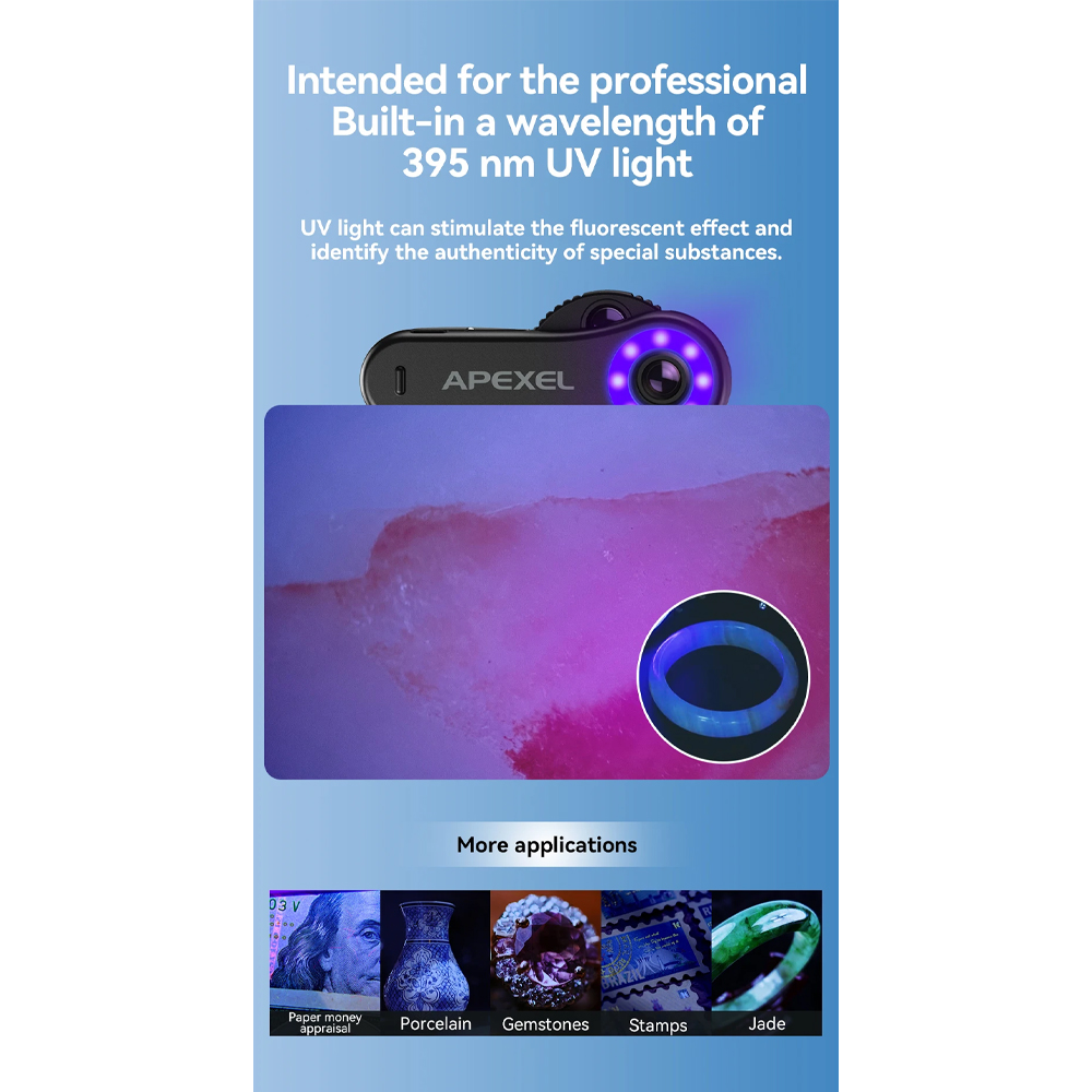 APEXEL Lensa Kamera HP Smartphone Microscope TriScope LED Rechargeable - APL-MS3L Gambar produk APEXEL Lensa Kamera HP Smartphone Microscope TriScope LED Rechargeable - APL-MS3L