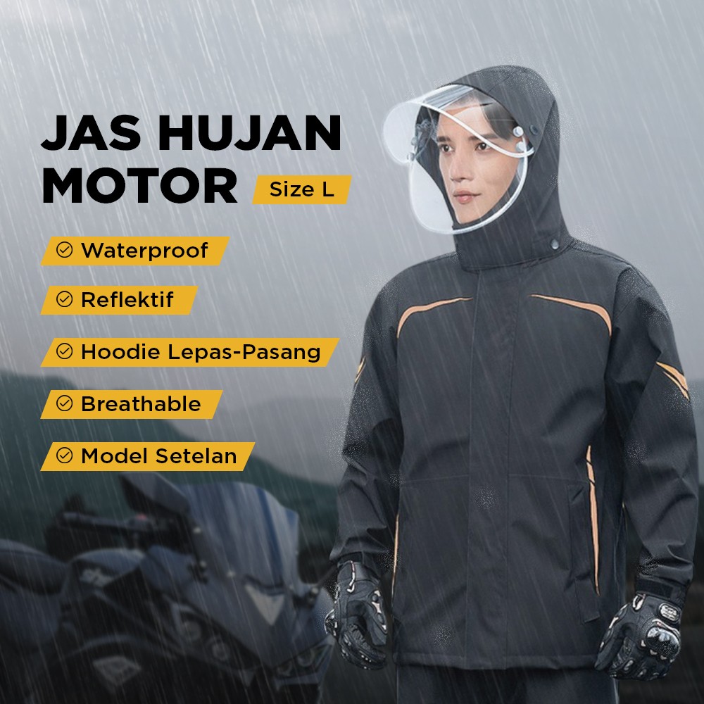 Gambar produk Rhodey Jas Hujan Setelan Motor Visor Waterproof Raincoat Polyester L - PY-8119