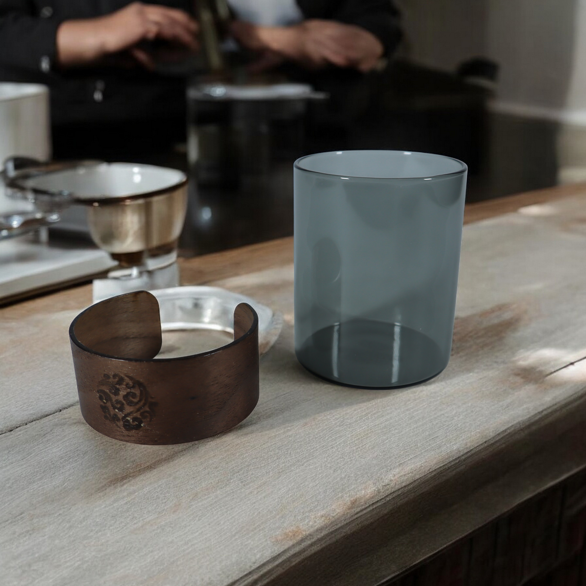 Gambar produk One Two Cups Gelas Teh Kopi Glass Tea Cup Borosilicate Wood Ring 200ml - LU2