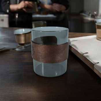 Gambar produk One Two Cups Gelas Teh Kopi Glass Tea Cup Borosilicate Wood Ring 200ml - LU2