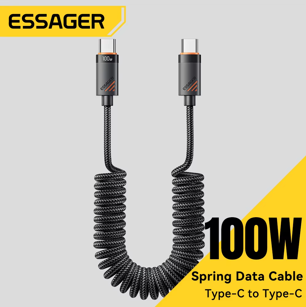 ESSAGER Kabel Data Spring USB Type C to Type C Fast Charging PD 100W - EXCTT1-CY01 Gambar produk ESSAGER Kabel Data Spring USB Type C to Type C Fast Charging PD 100W - EXCTT1-CY01