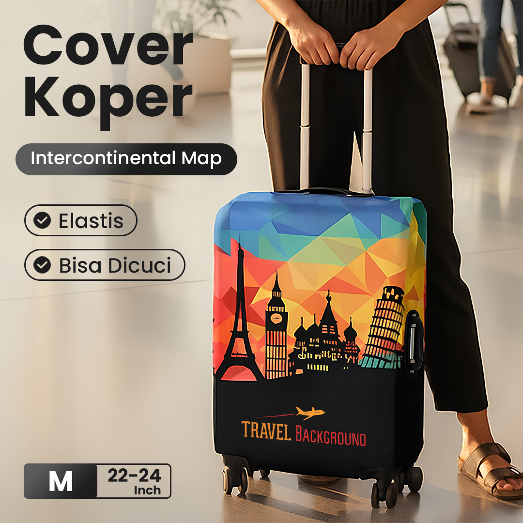TravGuard Sarung Koper Elastis Polyester Spandex Luggage Cover M Scenic Spot 2 - H-22 Gambar produk TravGuard Sarung Koper Elastis Polyester Spandex Luggage Cover M Scenic Spot 2 - H-22