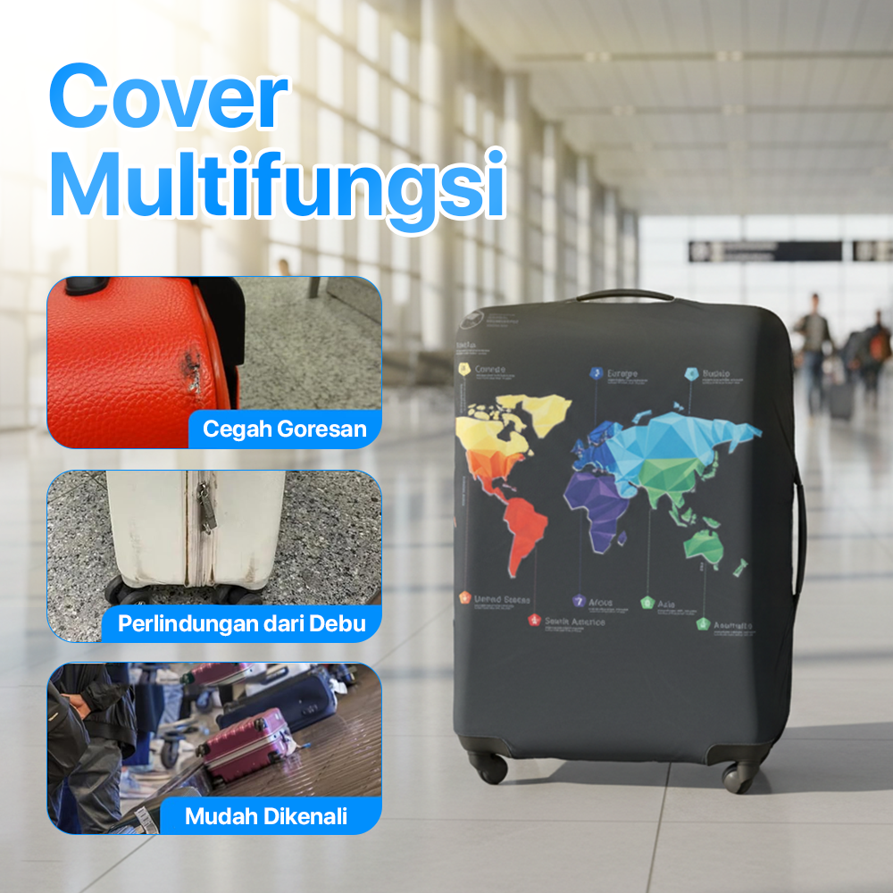 TravGuard Sarung Koper Elastis Polyester Spandex Luggage Cover M Intercontinental Map - H-22 Gambar produk TravGuard Sarung Koper Elastis Polyester Spandex Luggage Cover M Intercontinental Map - H-22