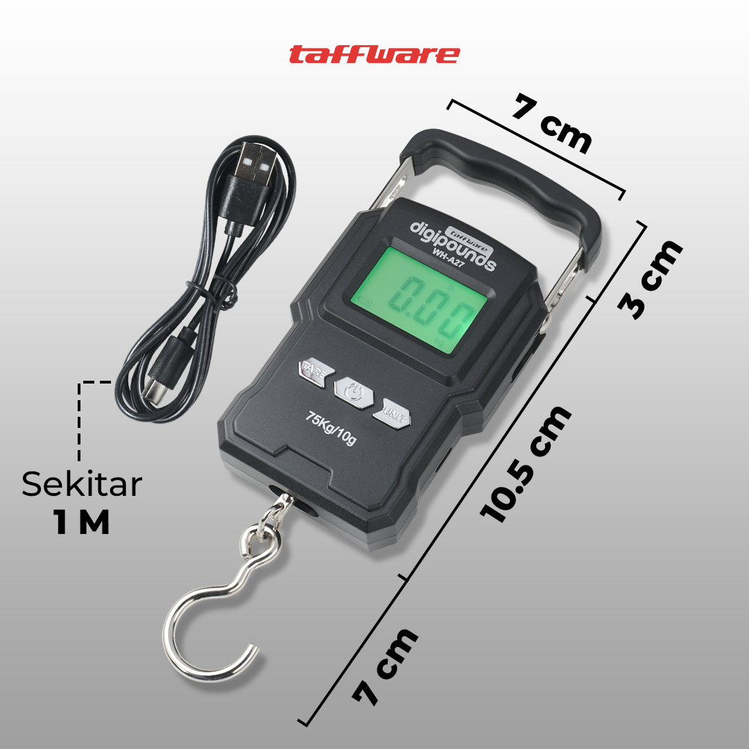 Gambar produk Taffware Digipounds Timbangan Koper Tas Digital Scale 75kg 0.01kg - WH-A27