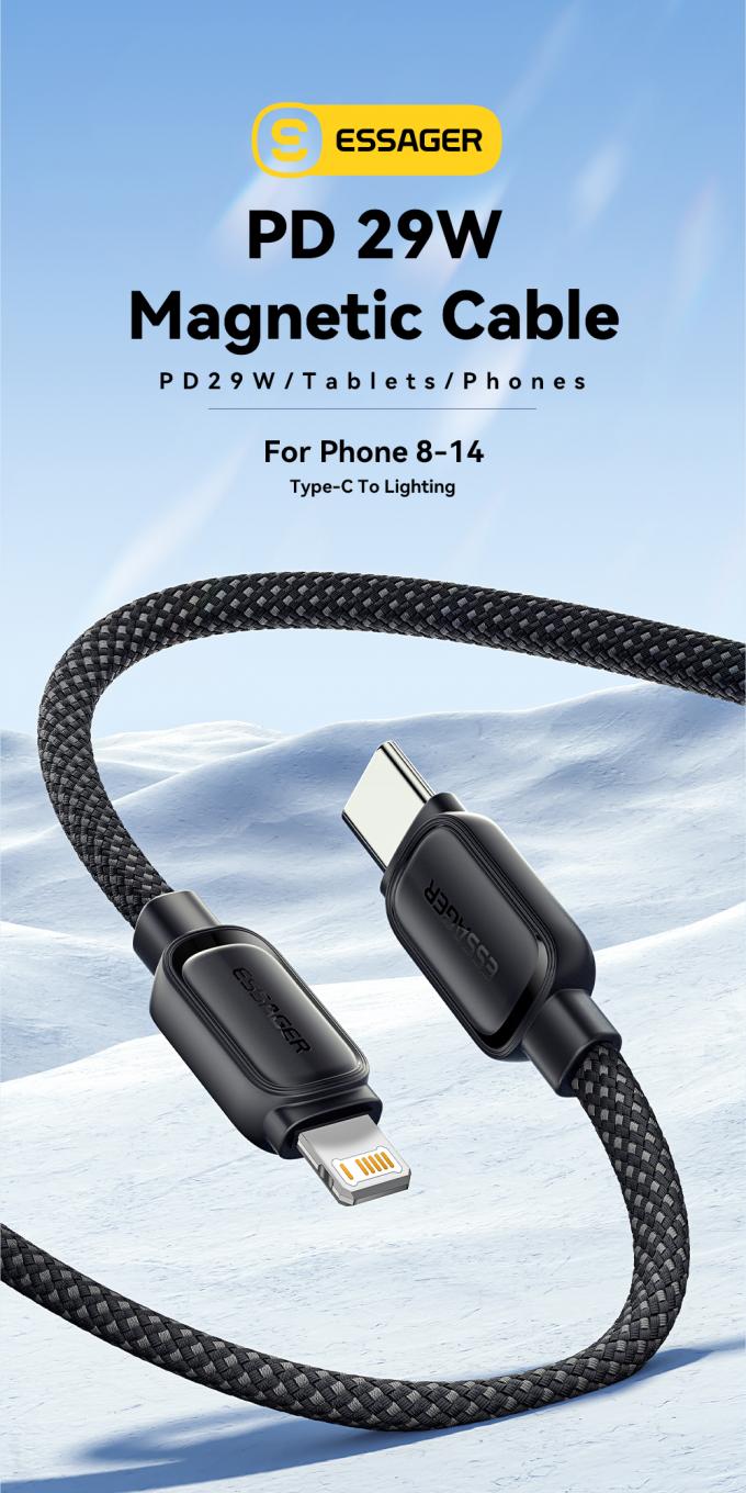 ESSAGER Kabel Data Type C to Lightning Fast Charging Magnetic 29W 1M - ES-X56 Gambar produk ESSAGER Kabel Data Type C to Lightning Fast Charging Magnetic 29W 1M - ES-X56