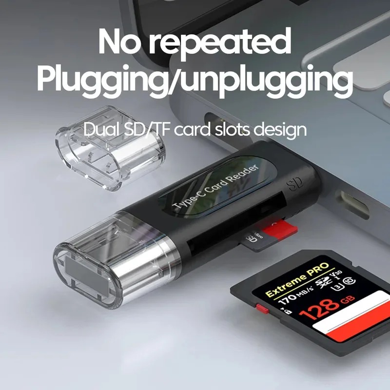 NIUTO Card Reader 4in1 USB 2.0 USB Type C OTG SD Card MicroSD - NT-41 Gambar produk NIUTO Card Reader 4in1 USB 2.0 USB Type C OTG SD Card MicroSD - NT-41