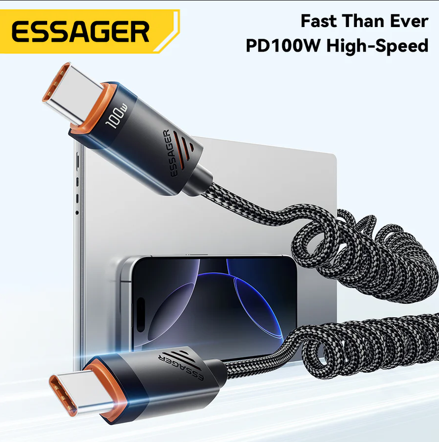 ESSAGER Kabel Data Spring USB Type C to Type C Fast Charging PD 100W - EXCTT1-CY01 Gambar produk ESSAGER Kabel Data Spring USB Type C to Type C Fast Charging PD 100W - EXCTT1-CY01
